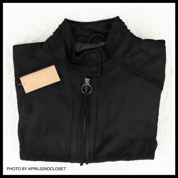 BLACK VEGAN SUEDE BOHO FRINGE MOTO JACKET A3C - Picture 4 of 8